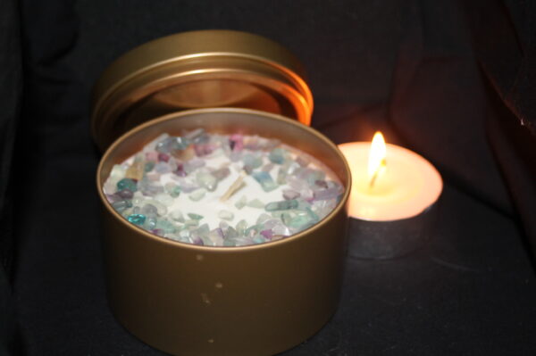 XL Crystal Infused Soy Candle Tin - Gold / Bronze - Image 4