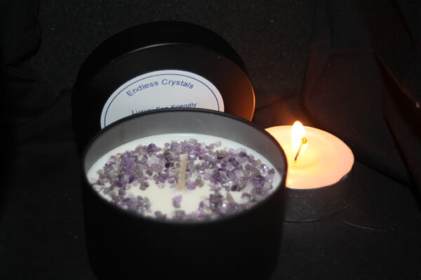 XL Crystal Infused Soy Candle Tin - BLACK - Image 4