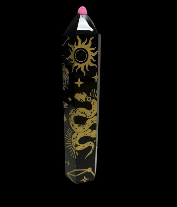 Massive Gold Embossed Black Obsidian Tower - Image 3