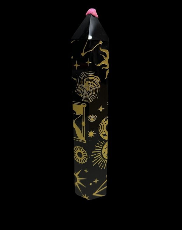 Massive Gold Embossed Black Obsidian Tower - Image 2